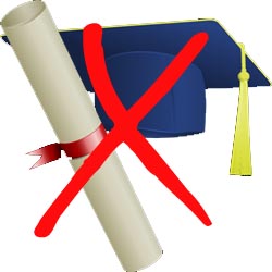 Big Red X Over a Degree and Graduation Cap